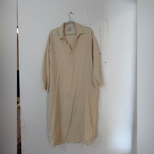 Beige Long Sleeve Shirt Maxi Dress